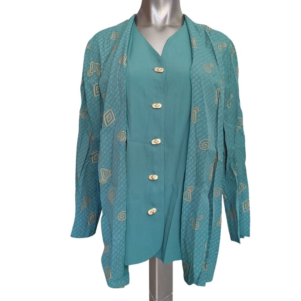 R&M Richards Karen Kwong Women's 16 Blue Gold OnePiece Button Down Shirt